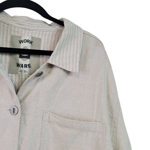 Vintage Chico's 55% Linen 45% Cotton Work Ware Long Line Utility Jacket Sz L (2) - Picture 3 of 13